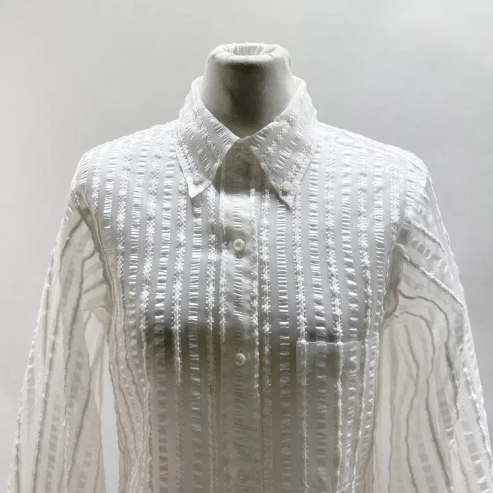 [BUNJANG] Permanent Label White See-Through Loose Fit Long Shirt / 여성 시스루 루즈핏롱셔츠 화이트 F 영구제 중고장터