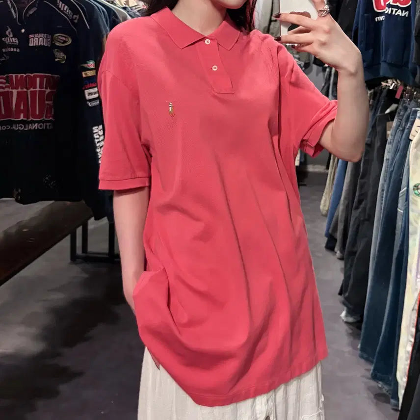 [BUNJANG] Polo Ralph Lauren Deep Pink Short Sleeve Pique Shirt / [IM] 폴로랄프로렌 반팔 피케 셔츠 딥핑크