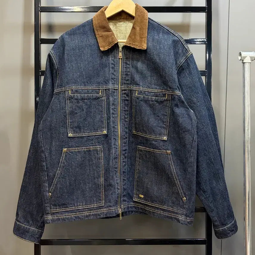 [BUNJANG] Lafudge Store Corduroy Collar Denim Work Jacket / [FREE] 라퍼지스토어 Lafudge 코듀로이칼라 데님 워크재킷 4.5