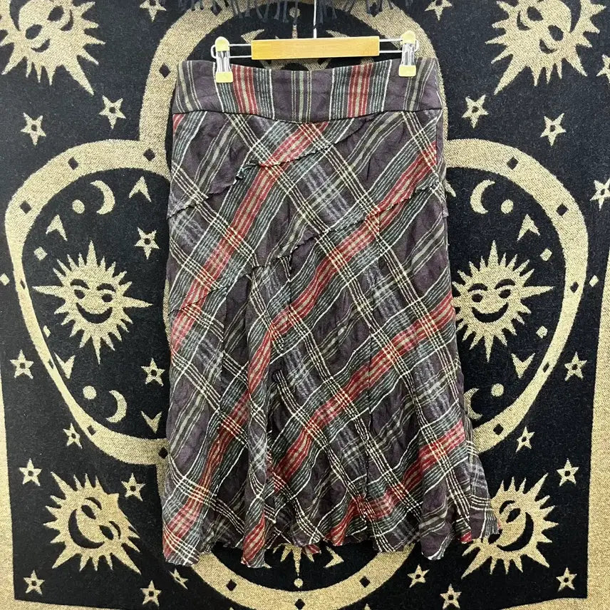 [BUNJANG] Vintage Bohemian Checkered Midi Skirt / 빈티지 컨트리 보헤미안 레트로 체크 언발 미디스커트 K0069