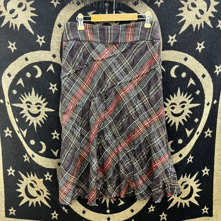 [BUNJANG] Vintage Bohemian Checkered Midi Skirt / 빈티지 컨트리 보헤미안 레트로 체크 언발 미디스커트 K0069