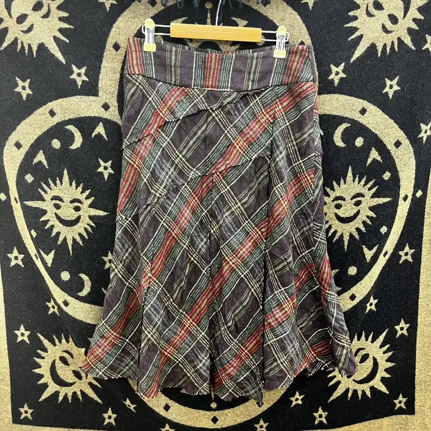 [BUNJANG] Vintage Bohemian Checkered Midi Skirt / 빈티지 컨트리 보헤미안 레트로 체크 언발 미디스커트 K0069