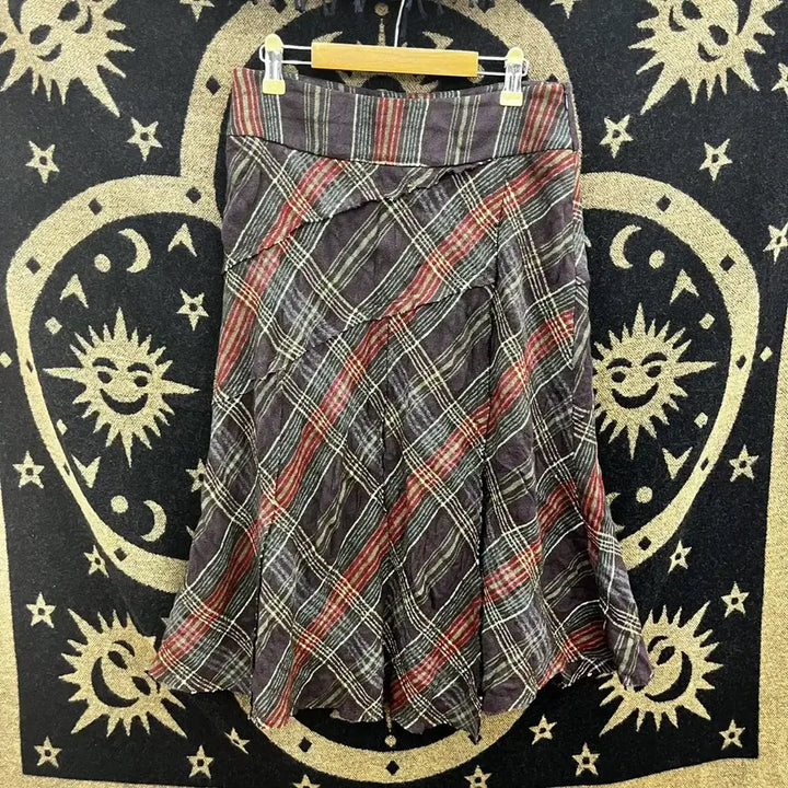 [BUNJANG] Vintage Bohemian Checkered Midi Skirt / 빈티지 컨트리 보헤미안 레트로 체크 언발 미디스커트 K0069
