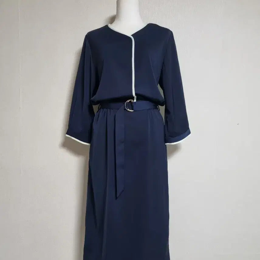 [BUNJANG] Navy Midi Dress with Belt / 벨트 세트 네이비 미디 원피스