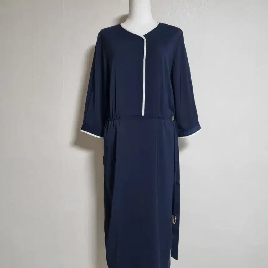 [BUNJANG] Navy Midi Dress with Belt / 벨트 세트 네이비 미디 원피스