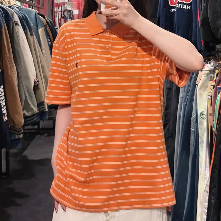 [BUNJANG] Polo Ralph Lauren Striped Short Sleeve Polo Shirt / [IM] 폴로랄프로렌 스트라이프 반팔 피케 셔츠 오렌지