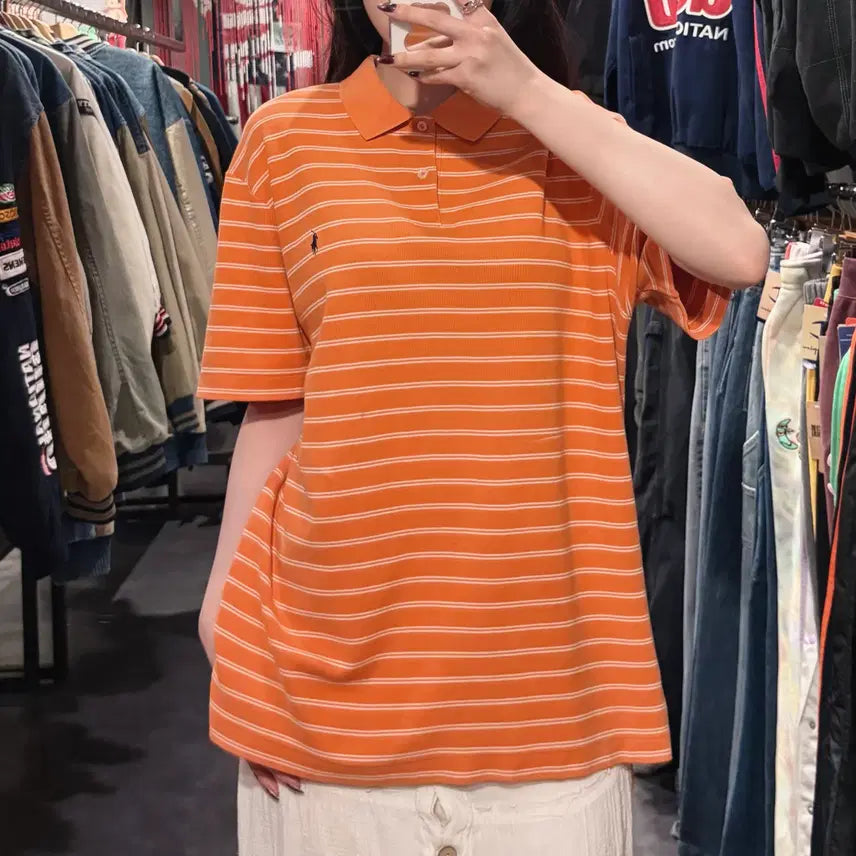 [BUNJANG] Polo Ralph Lauren Striped Short Sleeve Polo Shirt / [IM] 폴로랄프로렌 스트라이프 반팔 피케 셔츠 오렌지