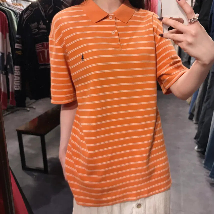 [BUNJANG] Polo Ralph Lauren Striped Short Sleeve Polo Shirt / [IM] 폴로랄프로렌 스트라이프 반팔 피케 셔츠 오렌지