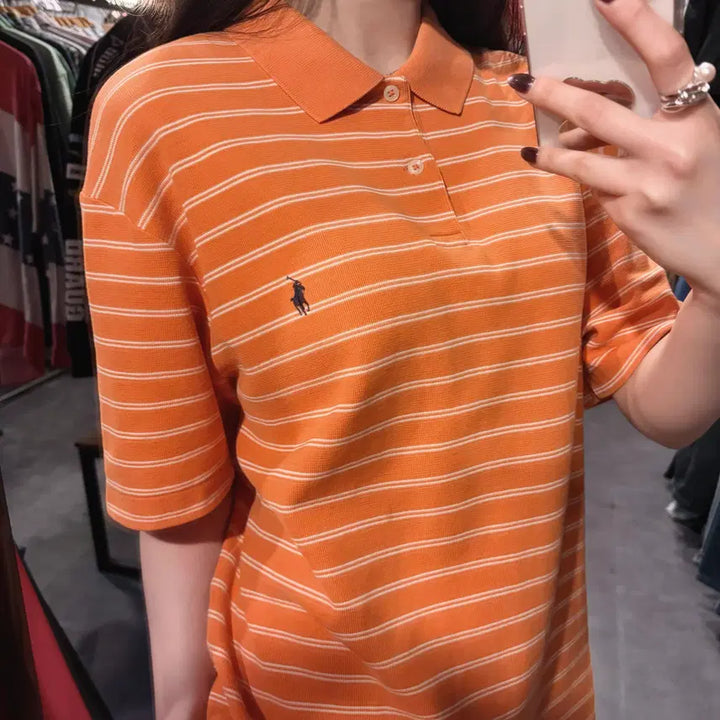 [BUNJANG] Polo Ralph Lauren Striped Short Sleeve Polo Shirt / [IM] 폴로랄프로렌 스트라이프 반팔 피케 셔츠 오렌지