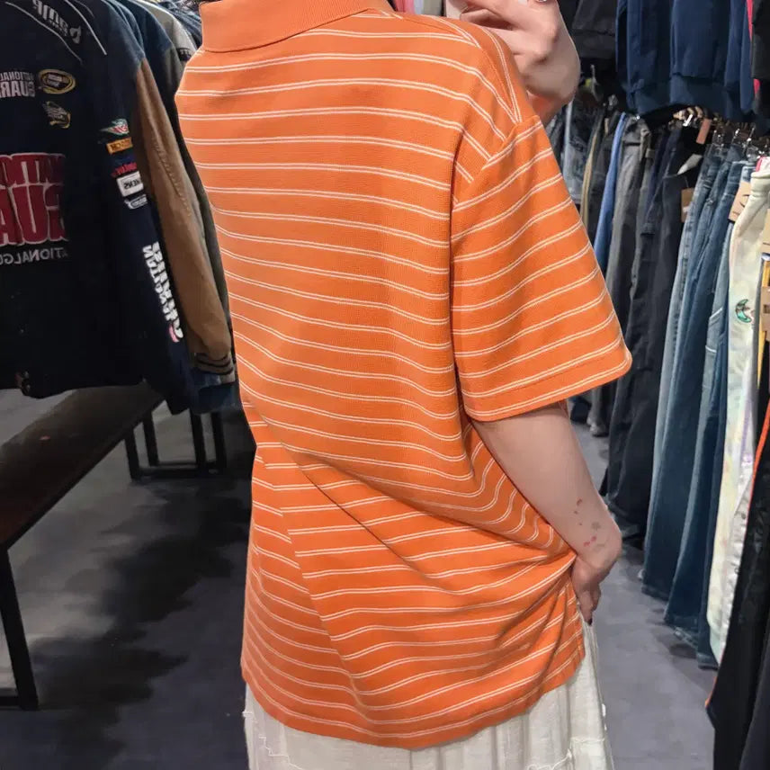 [BUNJANG] Polo Ralph Lauren Striped Short Sleeve Polo Shirt / [IM] 폴로랄프로렌 스트라이프 반팔 피케 셔츠 오렌지