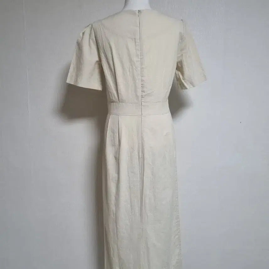 [BUNJANG] Ivory Square Neck Long Sleeve Dress / 아이보리 스퀘어넥 반팔 롱 원피스