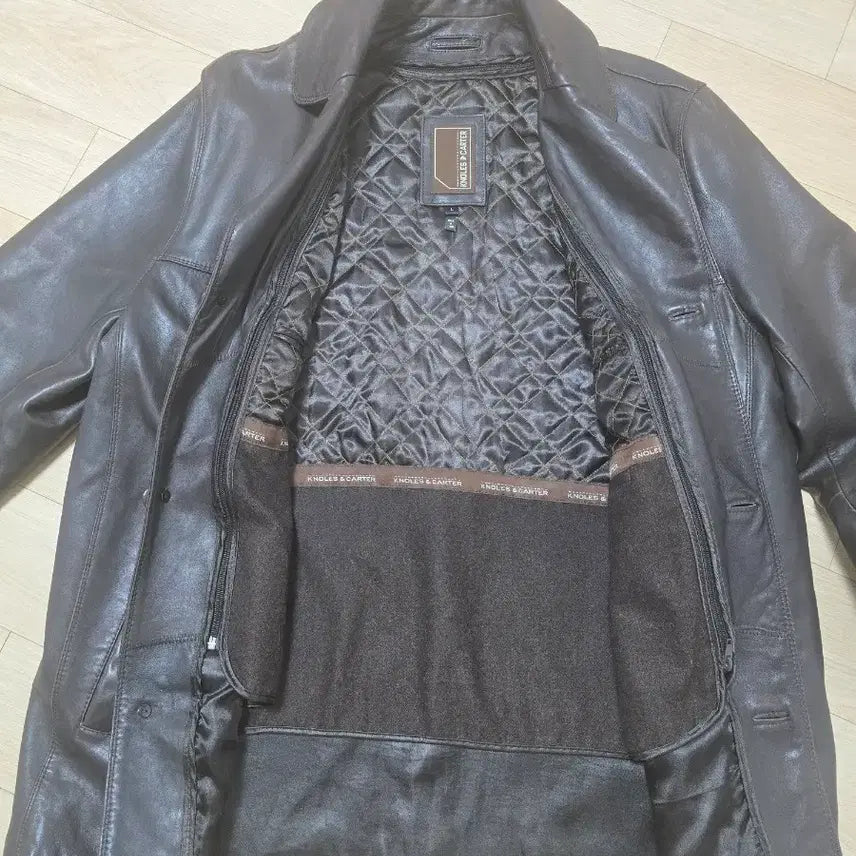 [BUNJANG] Knoles &amp; Carter Dark Brown Leather Car Coat / 빈티지 다크브라운 양가죽 카코트 L 씬슐레이트 탈착 안감
