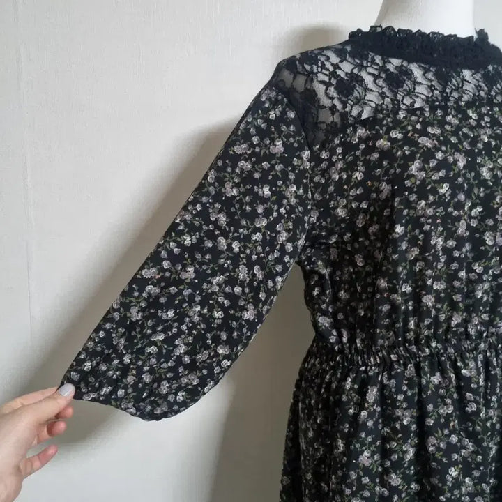 [BUNJANG] Black Floral Lace Neck Long Dress / L335 잔꽃 레이스 넥 롱 원피스 블랙