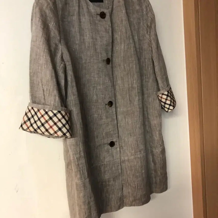 [BUNJANG] Daks Ladies Linen Cotton Jacket / 닥스 레이디스 린넨 코튼 자켓 체크 여자 여성 라운드 노카라 출근룩
