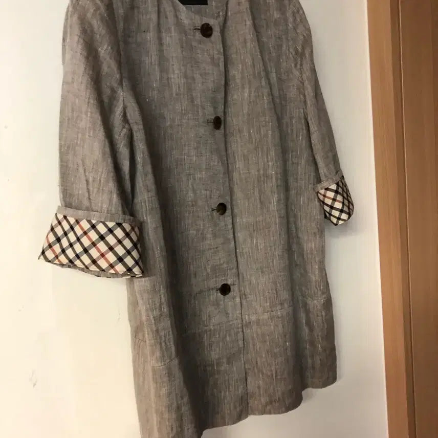 [BUNJANG] Daks Ladies Linen Cotton Jacket / 닥스 레이디스 린넨 코튼 자켓 체크 여자 여성 라운드 노카라 출근룩