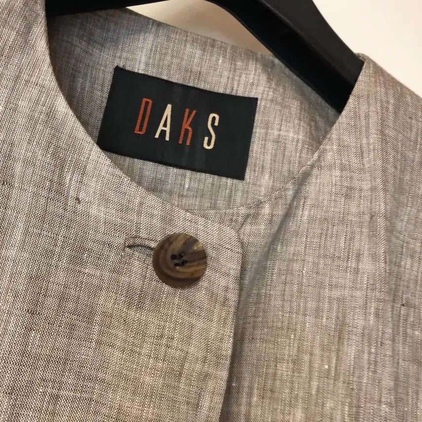 [BUNJANG] Daks Ladies Linen Cotton Jacket / 닥스 레이디스 린넨 코튼 자켓 체크 여자 여성 라운드 노카라 출근룩