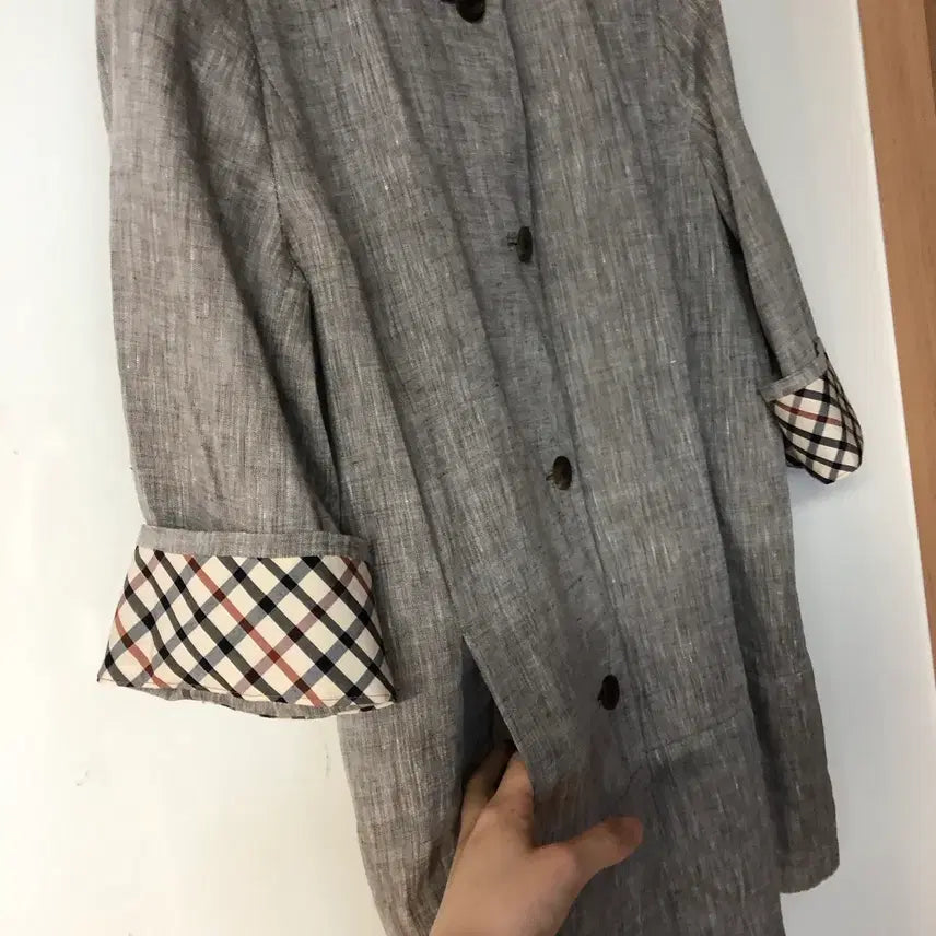 [BUNJANG] Daks Ladies Linen Cotton Jacket / 닥스 레이디스 린넨 코튼 자켓 체크 여자 여성 라운드 노카라 출근룩
