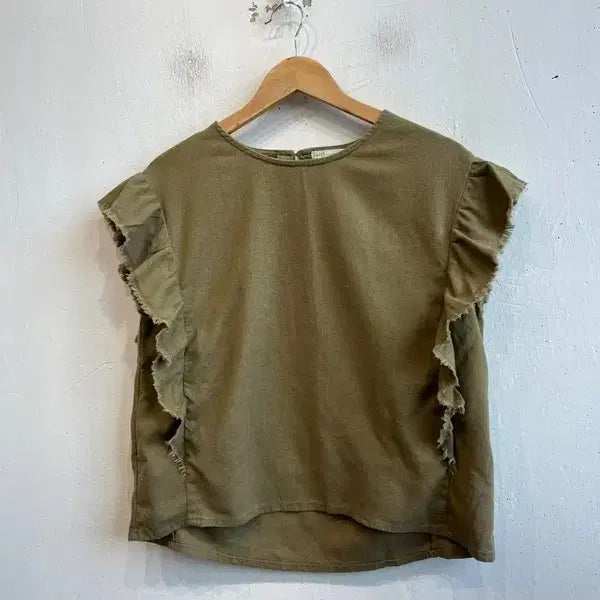 [BUNJANG] Earth Music JPN Linen Blend Frill Blouse / 어스뮤직 JPN 린넨 블렌디드 프릴 블라우스