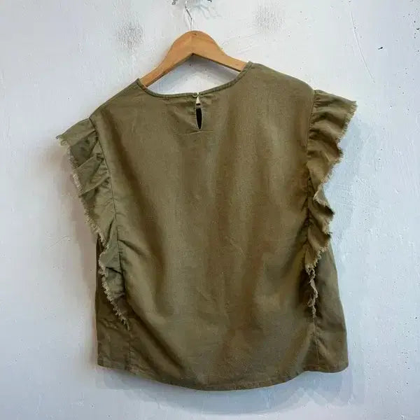[BUNJANG] Earth Music JPN Linen Blend Frill Blouse / 어스뮤직 JPN 린넨 블렌디드 프릴 블라우스