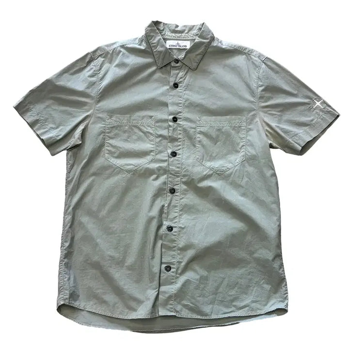 [BUNJANG] Stone Island Khaki Short Sleeve Shirt / 100 스톤아일랜드 카키 반팔셔츠