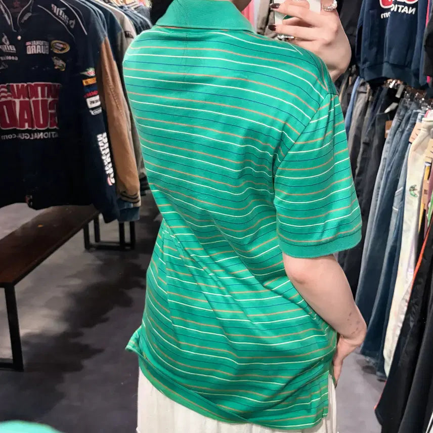 [BUNJANG] Polo Ralph Lauren Striped Short Sleeve Polo Shirt / [IM] 폴로랄프로렌 스트라이프 반팔 피케 셔츠 그린