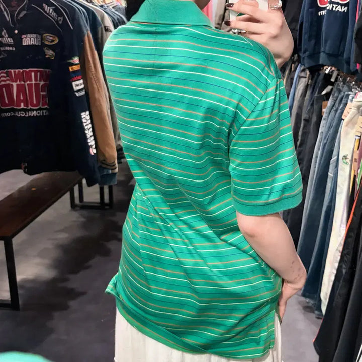[BUNJANG] Polo Ralph Lauren Striped Short Sleeve Polo Shirt / [IM] 폴로랄프로렌 스트라이프 반팔 피케 셔츠 그린