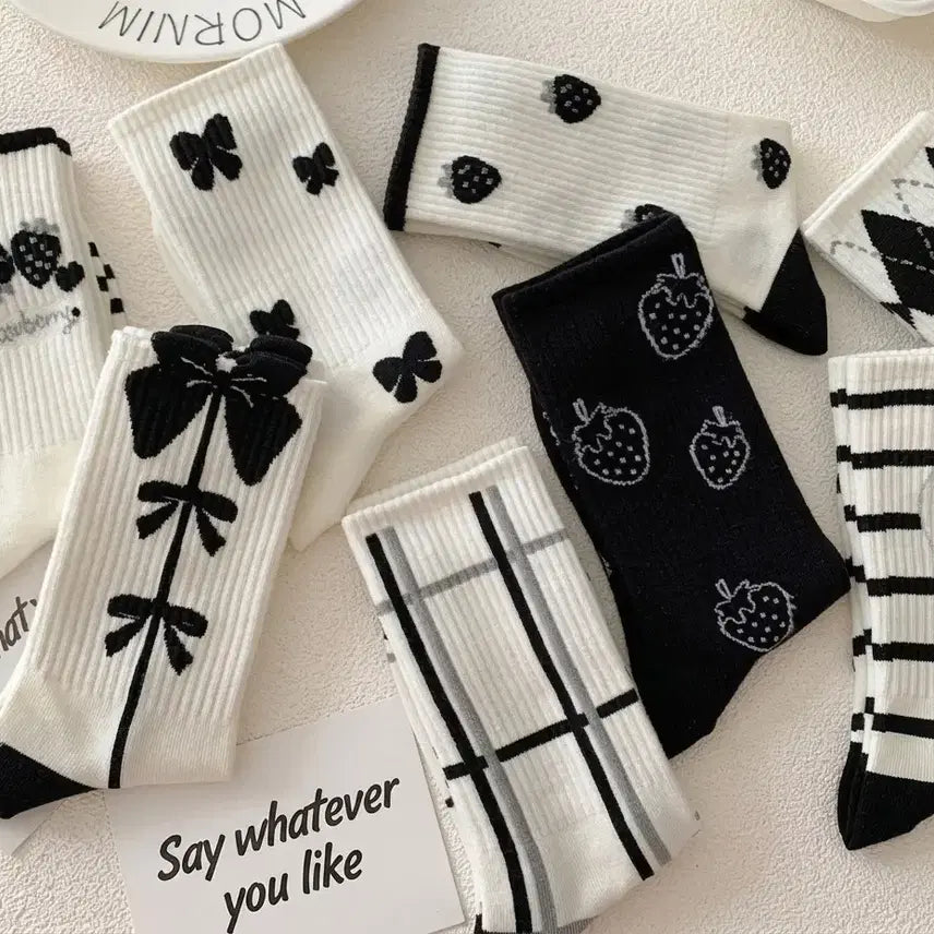 [BUNJANG] 8-Piece Mid-Calf Socks Set / 원단 탄탄소재 중목양말 8켤레세트(무료배송)