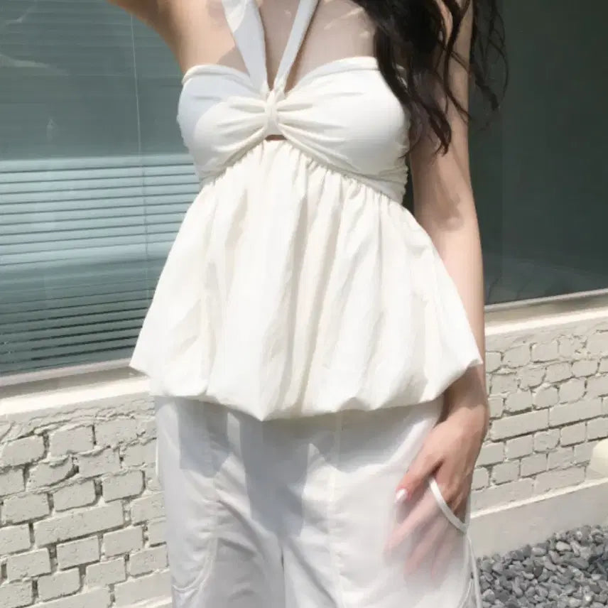 [BUNJANG] White Halter Neck Blouse / 화이트 홀터넥 블라우스