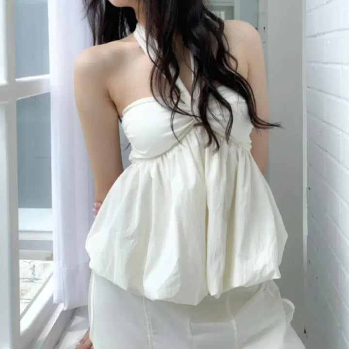 [BUNJANG] White Halter Neck Blouse / 화이트 홀터넥 블라우스