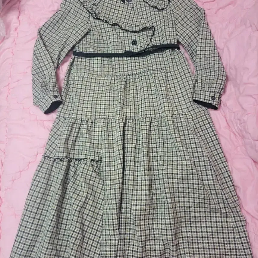 [BUNJANG] Renny Ron Sailor Collar Belted Check Long Dress / 급처상태좋음!레니본 세일러카라 벨트 체크 롱원피스 럭키슈에뜨st