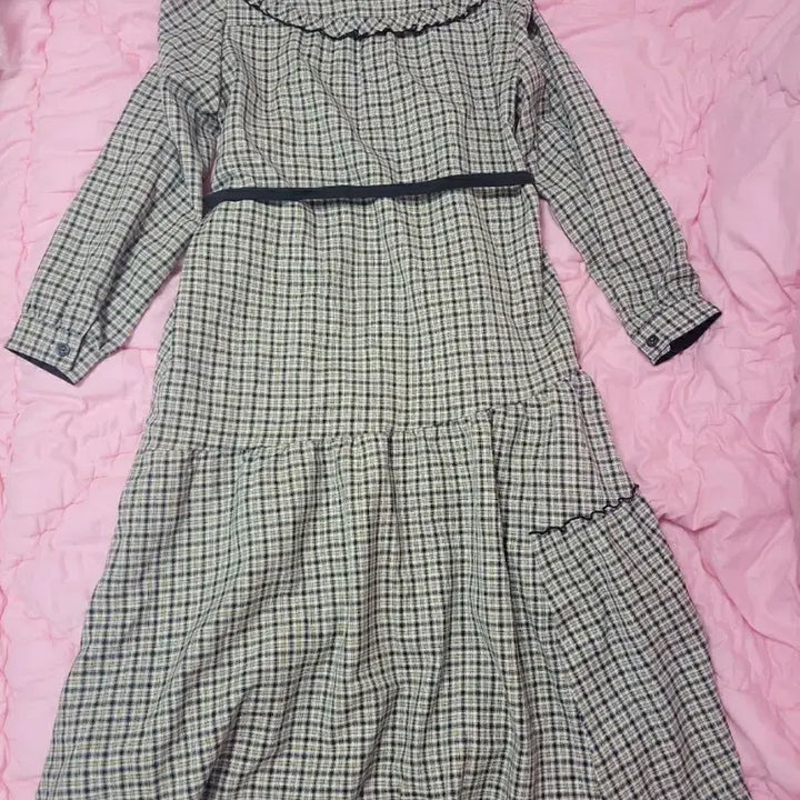 [BUNJANG] Renny Ron Sailor Collar Belted Check Long Dress / 급처상태좋음!레니본 세일러카라 벨트 체크 롱원피스 럭키슈에뜨st