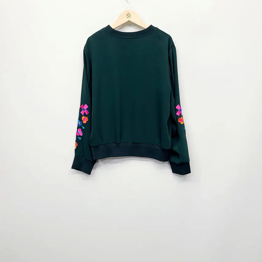 [BUNJANG] Lucky Chouette Floral Embroidered Blouse / 럭키슈에뜨 정품 소매 꽃자수 맨투맨 블라우스 카키 FREE