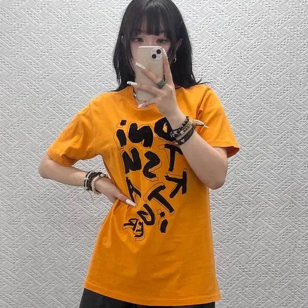 [BUNJANG] Onitsuka Tiger Old School Orange Short Sleeve T-shirt / 오니츠카 타이거 올드스쿨 스트릿 펑크 오렌지 반팔티 95 C10781