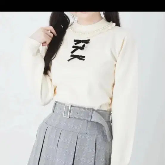 [BUNJANG] Ancruse Ribbon Knit Short Sleeve Top / 앙크루즈 3연리본 니트 반팔