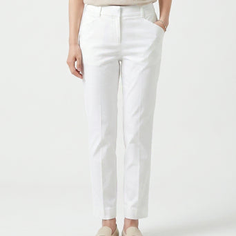 [BUNJANG] Hazzys Ladies White Cotton-Spandex Straight Pants / 헤지스 레이디스 화이트 면스판 일자 팬츠 64-88