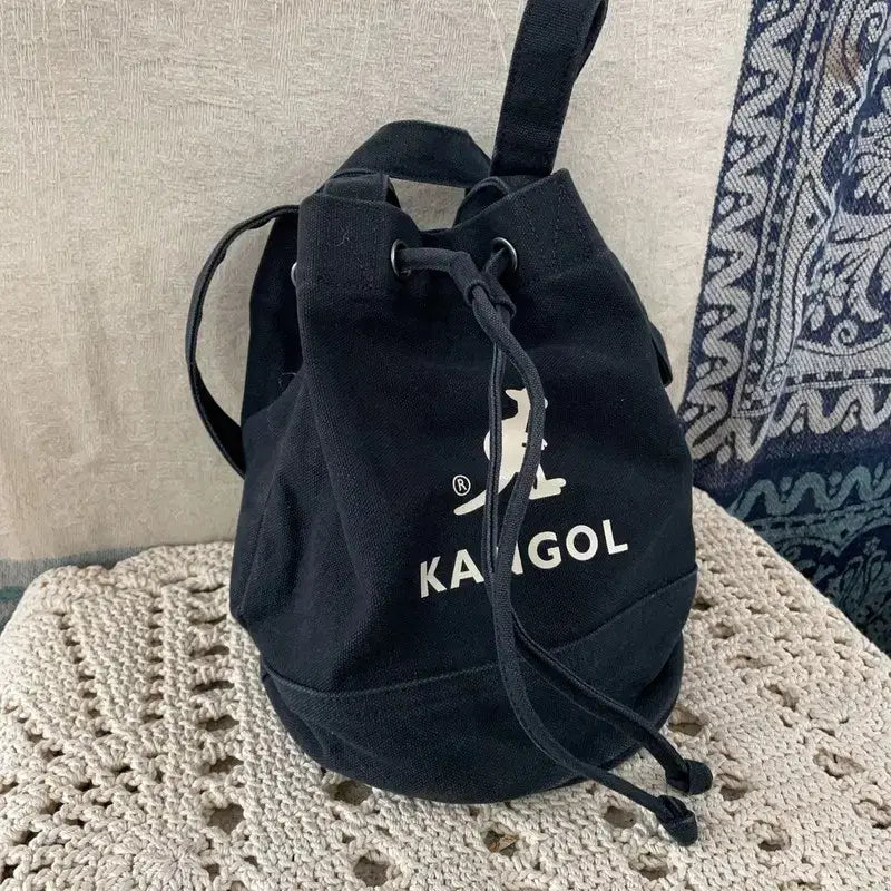 [BUNJANG] Kangol Big Logo Canvas Black Crossbody Bag / [F] 캉골 빅로고 캔버스 블랙 복조리백 크로스백 가방