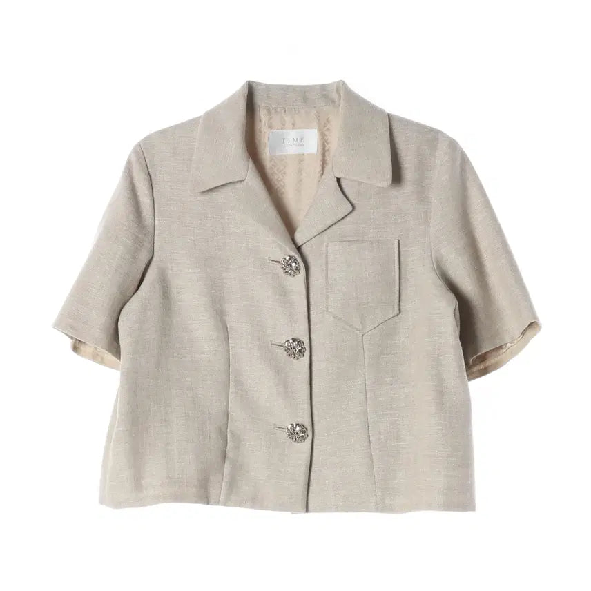 [SOLD OUT] 타임 21SS 린넨 블렌드 크롭 반팔 트위드 재킷 오트밀