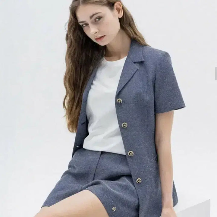 [BUNJANG] Piemu Navy Shorts Two-Piece Set / [새상품] 피에뮤 셋업 반바지 투피스 네이비 여름정장 쇼츠