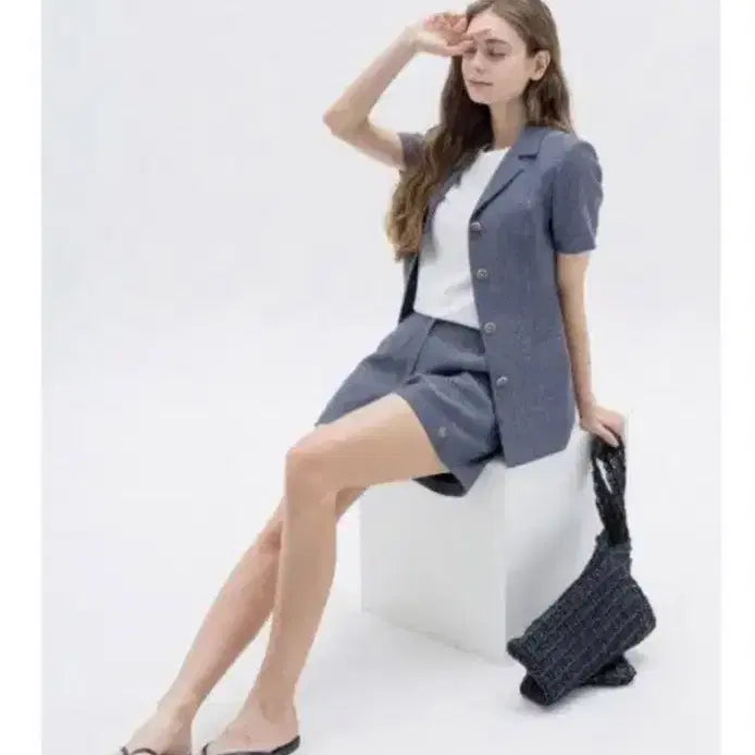 [BUNJANG] Piemu Navy Shorts Two-Piece Set / [새상품] 피에뮤 셋업 반바지 투피스 네이비 여름정장 쇼츠