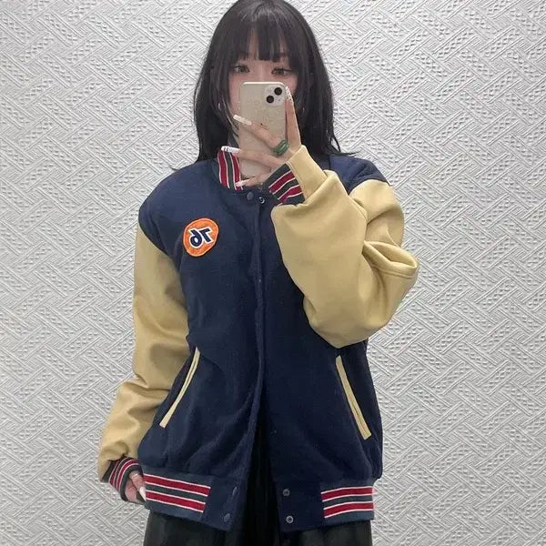 [BUNJANG] Vintage 76 Old School Retro Leather Varsity Jacket / 빈티지 76 올드스쿨 레트로 키치 레더 바시티 자켓 110 C10796