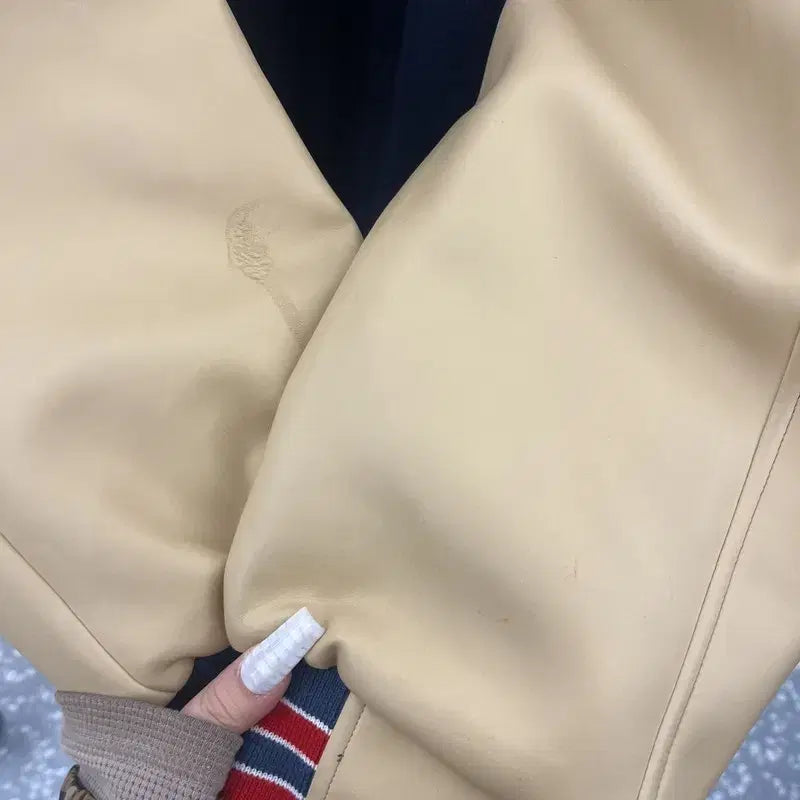 [BUNJANG] Vintage 76 Old School Retro Leather Varsity Jacket / 빈티지 76 올드스쿨 레트로 키치 레더 바시티 자켓 110 C10796
