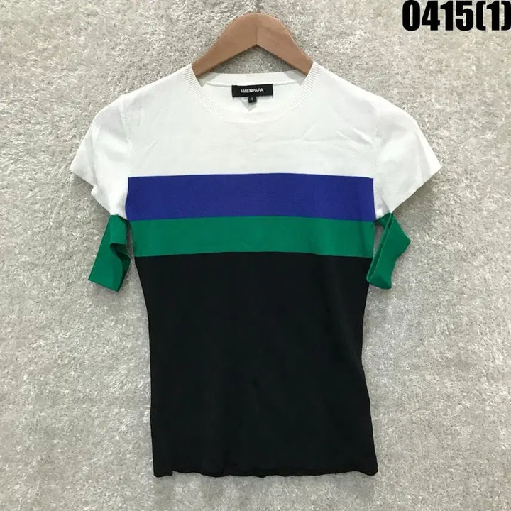 [BUNJANG] AMENPAPA Color Block Knit T-shirt / AMENPAPA 컬러블록 반팔 니트 S