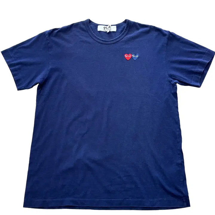 [BUNJANG] Comme des Garcons Double Heart Logo Navy T-shirt / XXL 꼼데가르송 더블 하트로고 네이비 반팔티셔츠