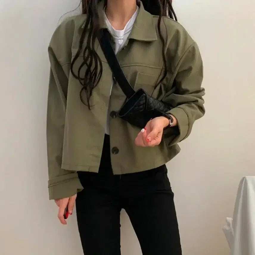 [BUNJANG] Cotton Short Jacket / 코튼 숏 자켓 카키색상
