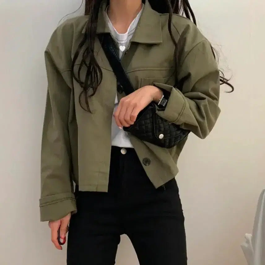 [BUNJANG] Cotton Short Jacket / 코튼 숏 자켓 카키색상