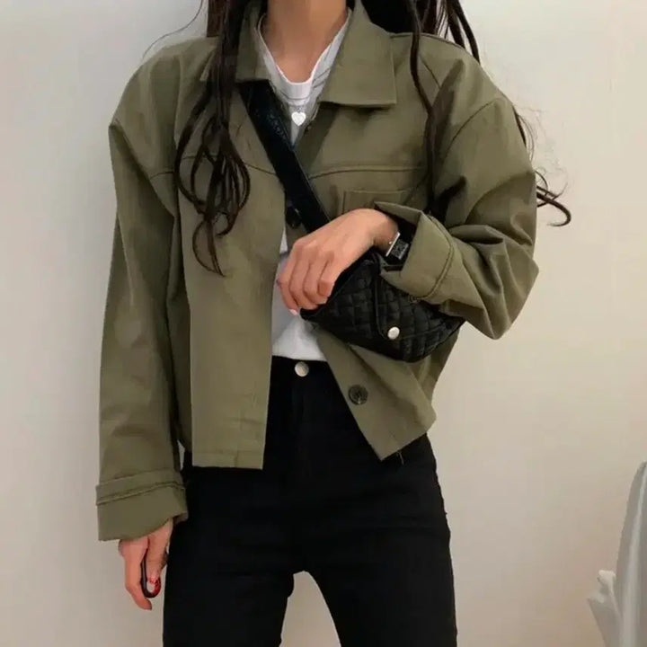 [BUNJANG] Cotton Short Jacket / 코튼 숏 자켓 카키색상