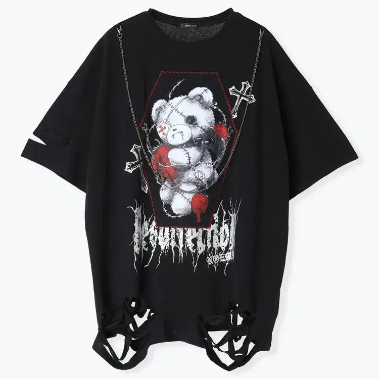 [BUNJANG] NOEMIE A-Ppeun Gom Chain Unisex Short Sleeve T-Shirt / 노에미 NOEMIE 아픈 곰 체인 남녀공용 반팔 티셔츠