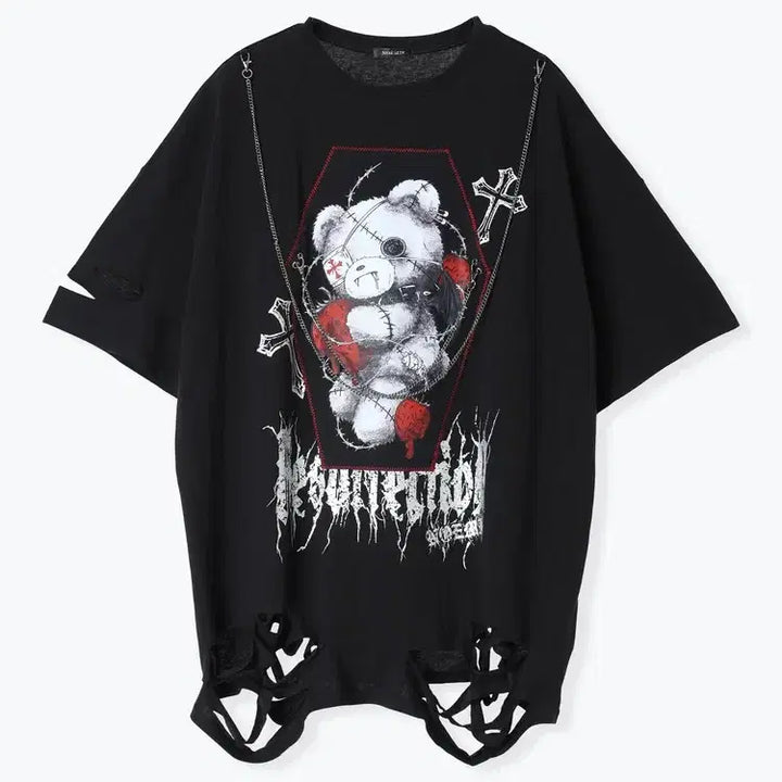 [BUNJANG] NOEMIE A-Ppeun Gom Chain Unisex Short Sleeve T-Shirt / 노에미 NOEMIE 아픈 곰 체인 남녀공용 반팔 티셔츠