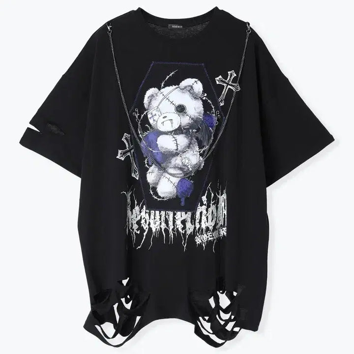 [BUNJANG] NOEMIE A-Ppeun Gom Chain Unisex Short Sleeve T-Shirt / 노에미 NOEMIE 아픈 곰 체인 남녀공용 반팔 티셔츠