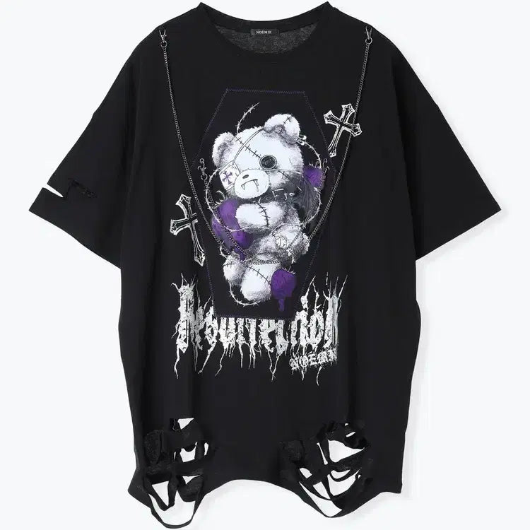 [BUNJANG] NOEMIE A-Ppeun Gom Chain Unisex Short Sleeve T-Shirt / 노에미 NOEMIE 아픈 곰 체인 남녀공용 반팔 티셔츠